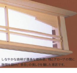 しなやかな曲線が優美な櫛形窓。桟とグローブの間に 隙間を設け、「余白