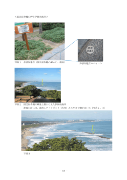 ≪国民宿舎鵜の岬と伊師浜海岸≫ 写真1 津波到達点（国民宿舎鵜の岬