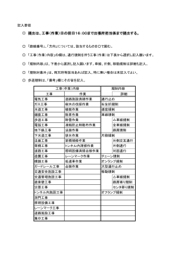 提出は、工事（作業）日の前日16：00まで出張所担当係まで提出する。