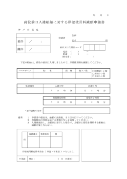 荷役前日入港船舶に対する岸壁使用料減額申請書