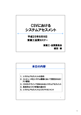 CSVにおけるシステムアセスメント（品質セミナー講演資料 2013年8月）