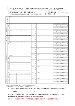 なんぎんエコカップ 第12回KFAビーチサッカー大会 選手登録票