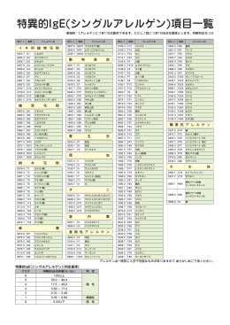 特異的IgE(シングルアレルゲン)項目一覧