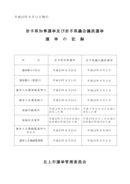 岩手県知事選挙及び岩手県議会議員選挙 選 挙 の 記 録 北上市選挙
