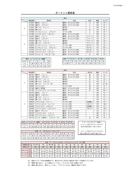 ガーメント価格表