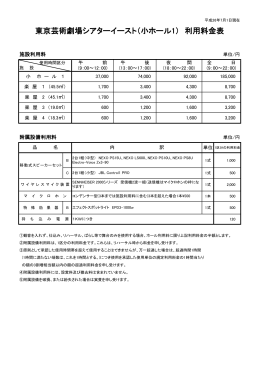 東京芸術劇場シアターイースト（小ホール1） 利用料金表