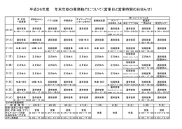 平成26年度 年末年始の業務執行について（営業日と営業時間のお知らせ）