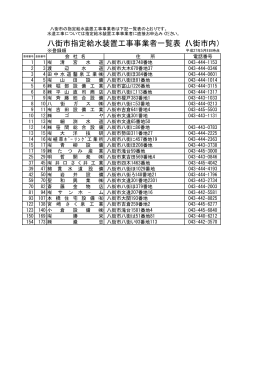 八街市指定給水装置工事事業者一覧表（八街市内）