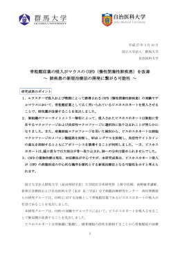 骨粗鬆症薬の吸入がマウスの COPD（慢性閉塞性肺疾患）を