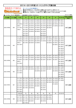 2014～2015年度 オートソックサイズ適合表 緊急用タイヤ滑り止
