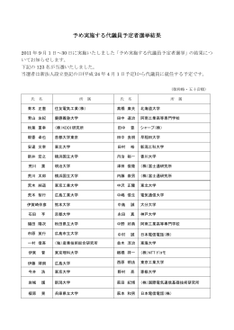 予め実施する代議員予定者選挙結果