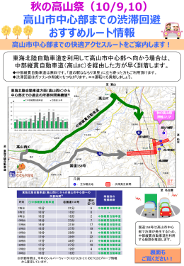 高山市中心部までの渋滞回避・おすすめルート情報
