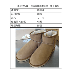 権利区分 商標権 品目分類 靴類 品名 ブーツ 仕出国（地域） 中国 輸送