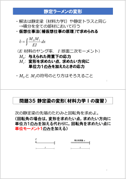 静定ラーメンの変形 問題35静定梁の変形（材料力学Ⅰの復習）