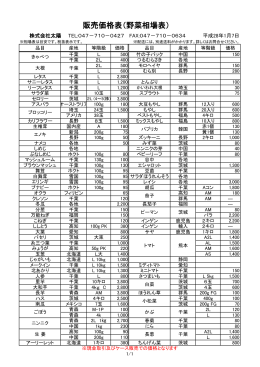 販売価格表（野菜相場表）