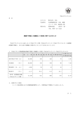 業績予想値と実績値との差異に関するお知らせ（PDF: 70KB）