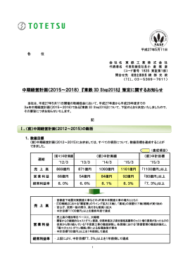 中期経営計画（2015～2018） 『東鉄 3D Step2018』 策定に関する
