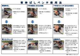 ベンチに深く座る ※腰痛のある方は無理をし ない。 大きな呼吸をしながら