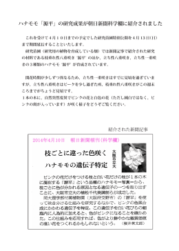 ハナモモ「源平」の研究成果が朝日新聞科学欄に紹介されました