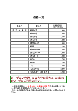 価格一覧 ガ－デニング愛好家の方や日曜大工にお励み の方 ぜひご利用