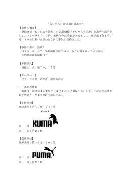 「KUMA」審決取消請求事件 【事件の概要】 登録商標「KUMA＋図形」が