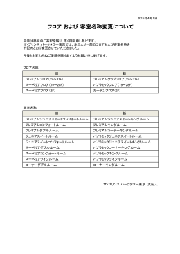 フロアおよび客室名称変更のお知らせ