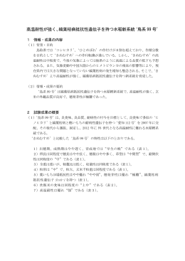 高温耐性が強く、縞葉枯病抵抗性遺伝子を持つ水稲新系統`鳥系 99 号`