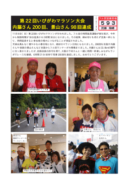 第 22 回いびがわマラソン大会 内藤さん 200 回、景山さん 98 回達成
