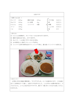 元気サラダ ＜材料（4 人分）＞ キャベツ 80g 細切り昆布 20g サラダ油