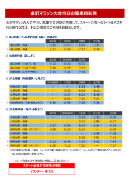 金沢マラソン大会当日の電車時刻表