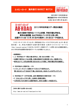 2013 年年末年始ツアー問合せ概況