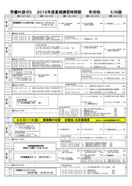 早慶外語ゼミ 2015年度夏期講習時間割 町田校 5/25版