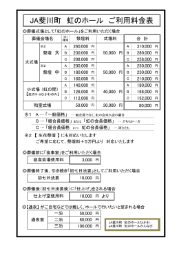 JA斐川町 虹のホール ご利用料金表