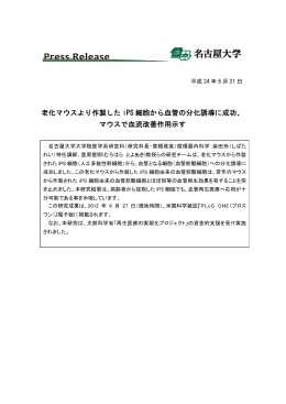 老化マウスより作製した iPS 細胞から血管の分化誘導に成功