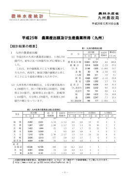 平成25年 農業産出額及び生産農業所得（九州）（PDF