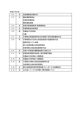 平成27年3月 3. 2 月 包括連携協定調印式 3. 3 火 議会運営