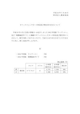 オリックスレンタカーの料金及び割引率の訂正について