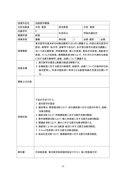 授業科目名 伝統医学概論 主担当教員 中田 敬吾 担当