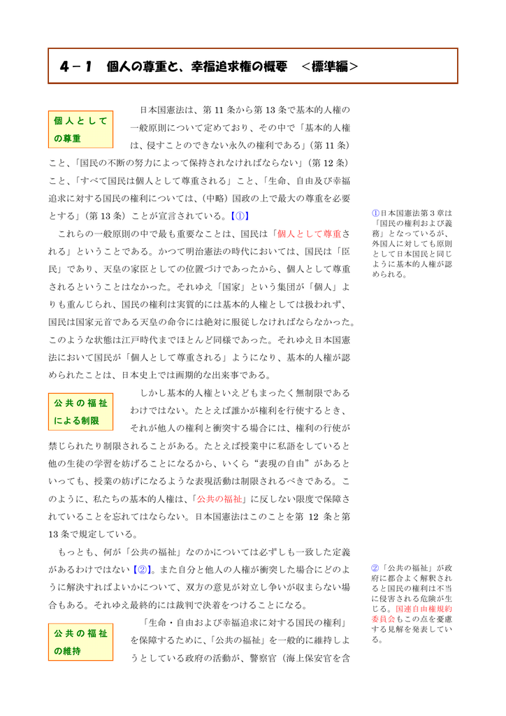 4 1 個人の尊重と 幸福追求権の概要 標準編