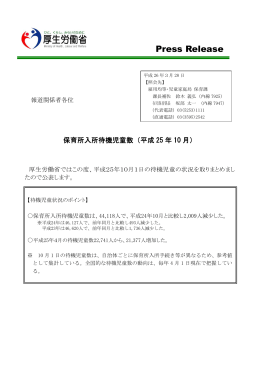保育所入所待機児童数（平成25年10月）（全体版）（PDF