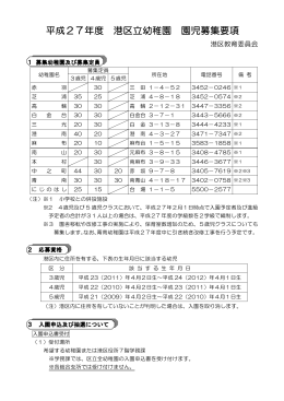 平成27年度 港区立幼稚園 園児募集要項