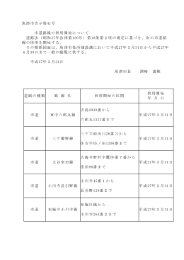 魚津市告示第41号 市道路線の供用開始について 道路法（昭和27年