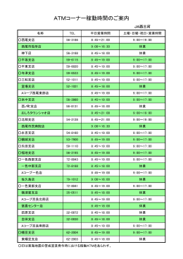 ATMコーナー稼動時間のご案内