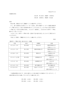 平成 25 年 4 月 先輩諸兄各位 前主将 村上晃司 前副将 井高将之 新