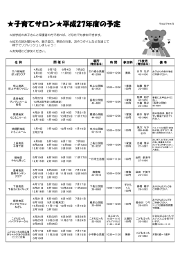 子育てサロン  平成27年度の予定