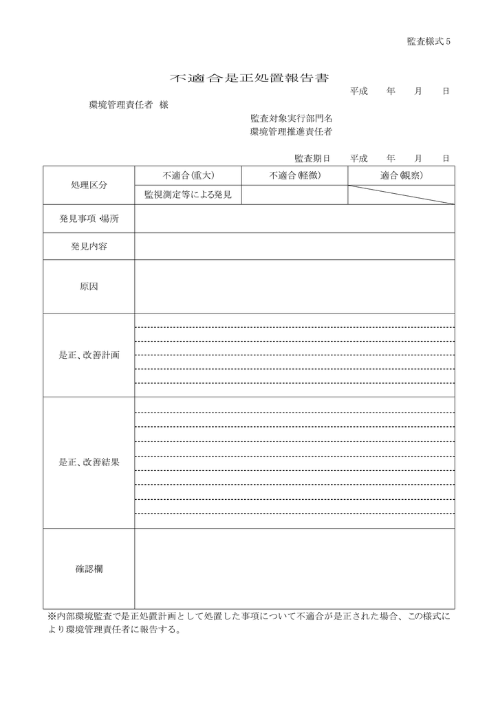 不適合是正処置報告書