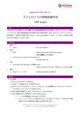 スフェロイドの増殖曲線作成 （ATP assay）