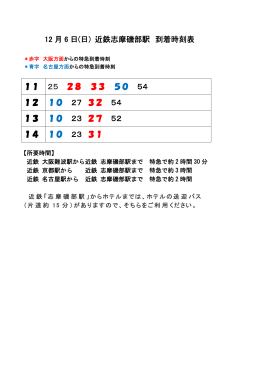 12 月 6 日(日) 近鉄志摩磯部駅 到着時刻表 11 25 28 33 50 54 12