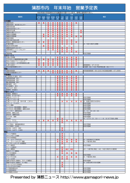 蒲郡市内 年末年始 営業予定表