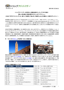 世界の人気観光都市ランキング2015発表！